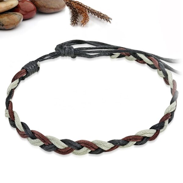Állítható, divatos, fekete - barna - fehér színű, fonott karkötő