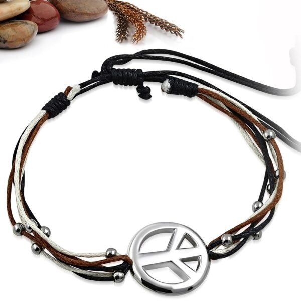 Állítható, divatos, több színű, több szálas szövet karkötő béke jel dísszel