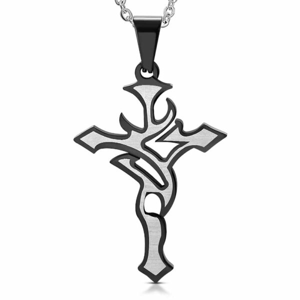  Ezüst és fekete színű, kereszt alakú, halak csillagjegy nemesacél medál