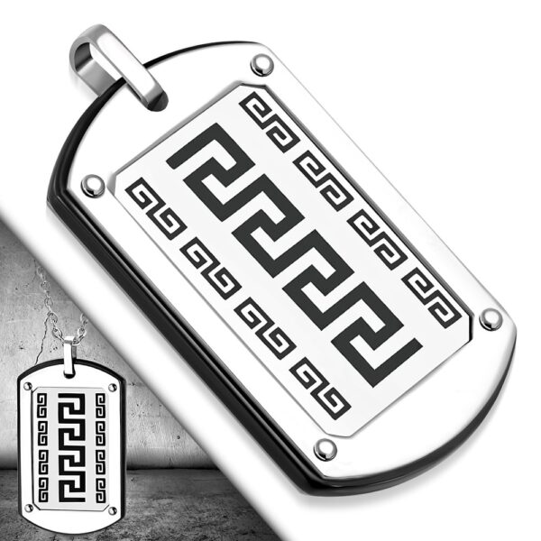 Fekete és ezüst színű, görög mintás nemesacél medál