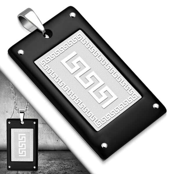  Fekete és ezüst színű, görög mintás nemesacél medál