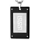  Fekete és ezüst színű, görög mintás nemesacél medál