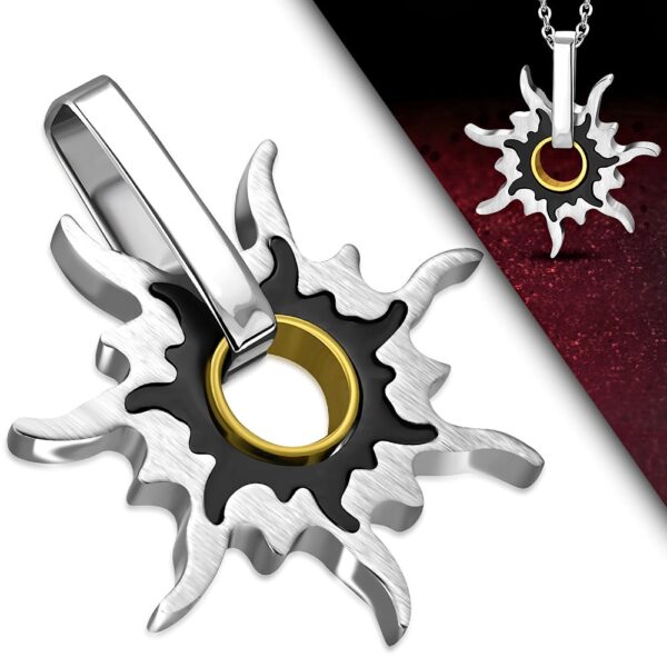 Három színű, nap alakú nemesacél medál