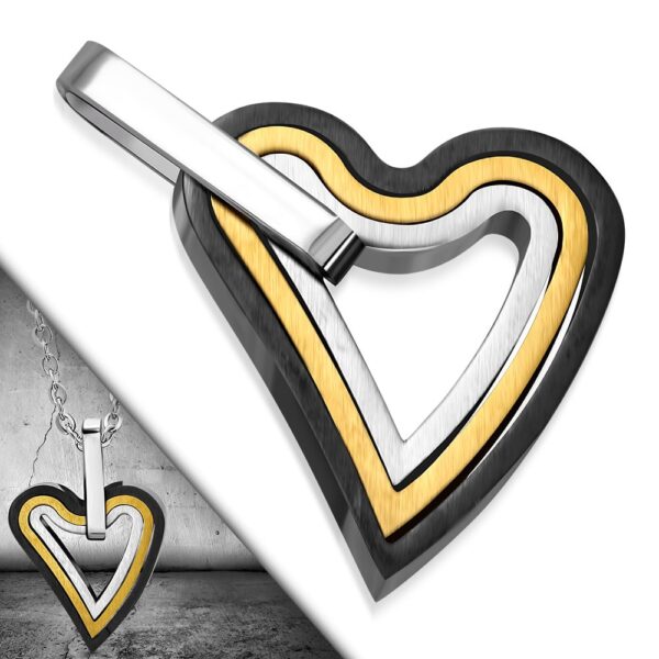 Arany,ezüst és fekete színű szív alakú nemesacél medál
