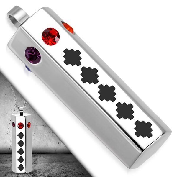  Ezüst színű, hátszögletű nemesacél medál, cirkónia kristállyal