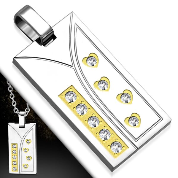  Ezüst színű, szív mintás nemesacél medál, cirkónia kristállyal