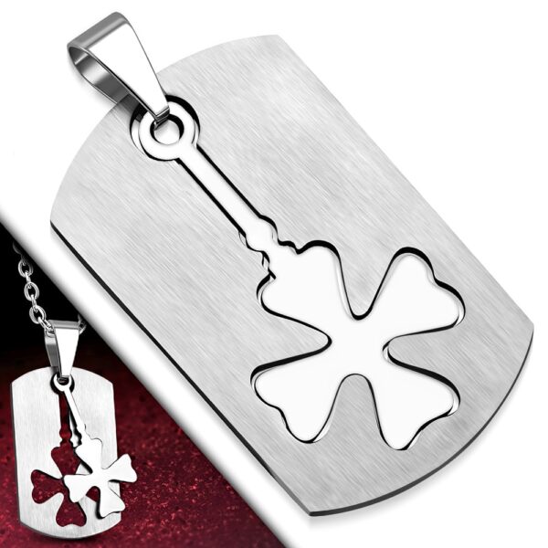 Ezüst színű, két részes, kivágott lóhere mintás nemesacél medál