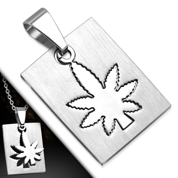  Ezüst színű, két részes, gravírozható kivágott marihuana levél mintás nemesacél medál