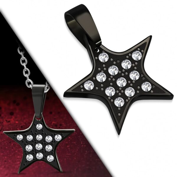 Fekete színű, csillag alakú nemesacél medál cirkónia kristállyal
