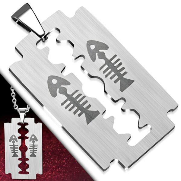 Ezüst színű halszálka motívumos penge nemesacél medál