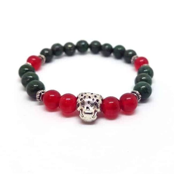 Haur - Leopárd fejjel díszített rugalmas gyöngy bizsu karkötő