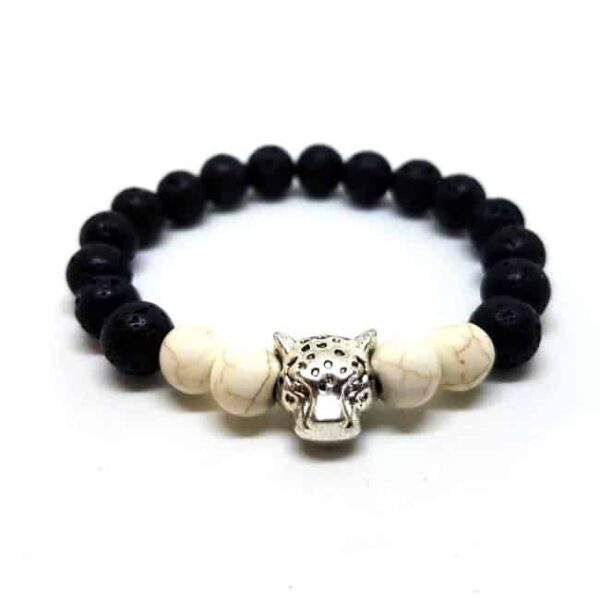 Predict - Leopárd fejjel díszített rugalmas gyöngy bizsu karkötő