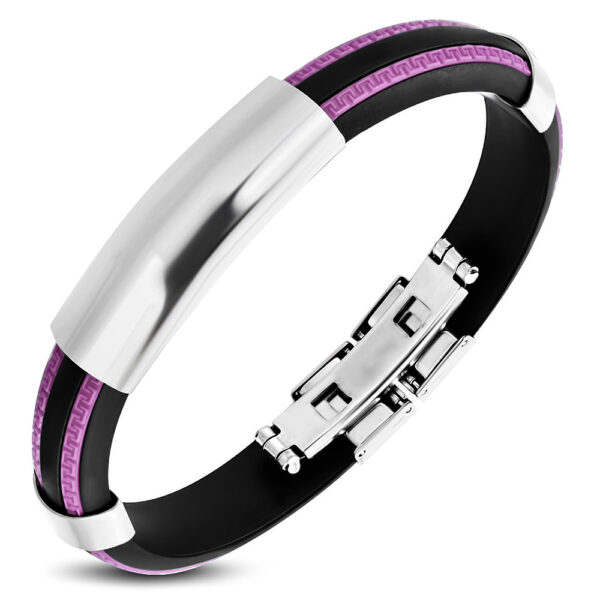 Kaucsuk karkötő, gravírozható nemesacél dísszel - Rózsaszín