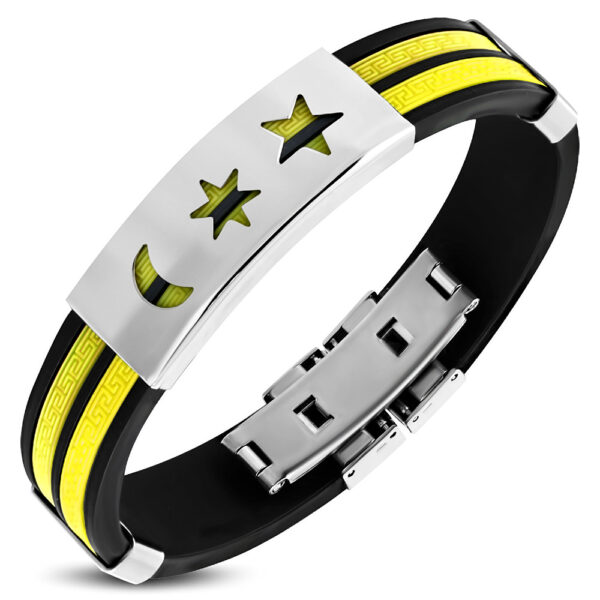 Színes kaucsuk karkötő, csillag mintás nemesacél dísszel 