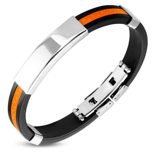 Kaucsuk karkötő, gravírozható nemesacél dísszel - Narancssárga