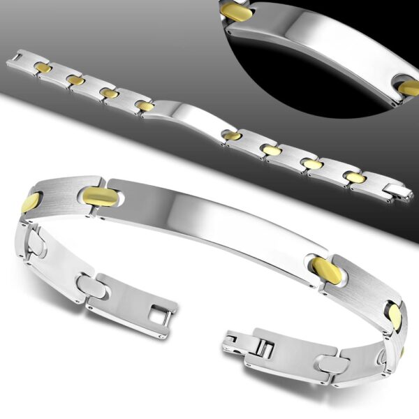 Arany és ezüst színű, gravírozható nemesacél karkötő