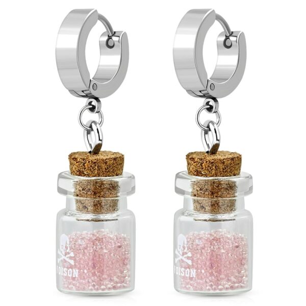 Ezüst színű nemesacél karika fülbevaló, üvegcse dísszel