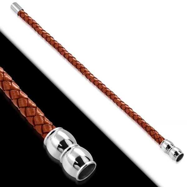 Piros színű, fonott bőr karkötő, mágneses nemesacél zárral