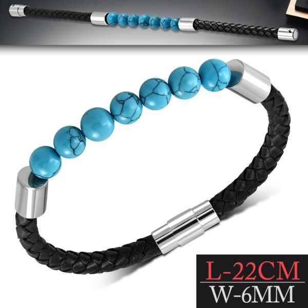 Fekete bőr karkötő türkiz színű gyönggyel - Fock