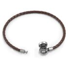 Sötét barna fonott bőr karkötő, nemesacél dísszel és zárral 