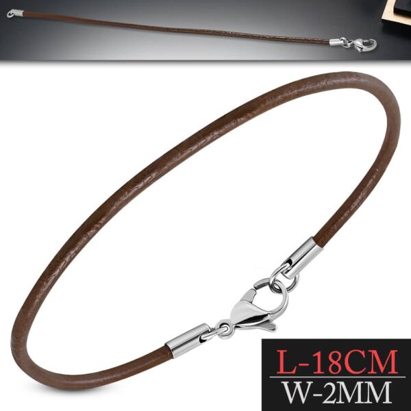 Barna bőr karkötő, nemesacél zárral