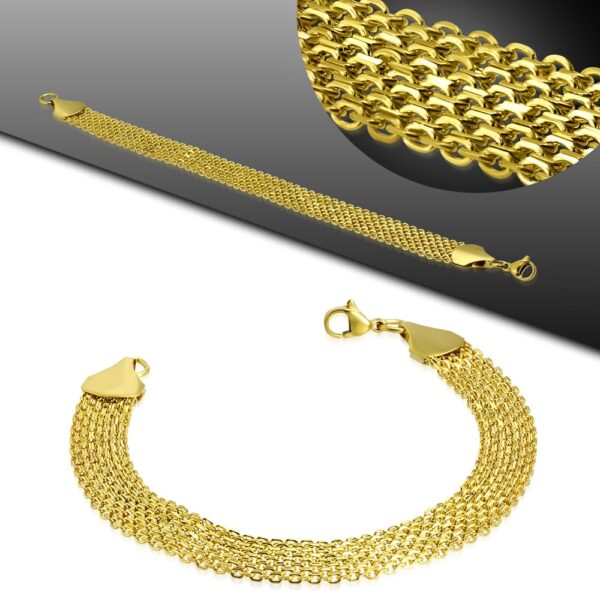 Arany színű, sűrű szövésű nemesacél karlánc