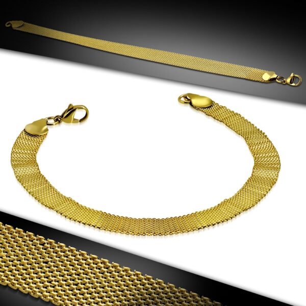 Arany színű, sűrű szövésű nemesacél karlánc