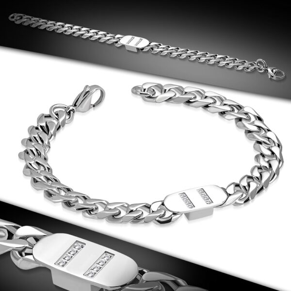 Ezüst színű nemesacél karkötő, cirkónia kristályos dísszel