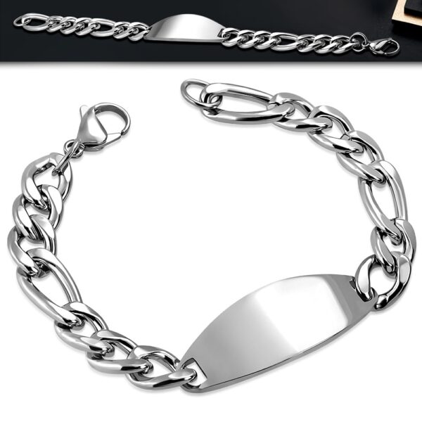 Ezüst színű, nemesacél karkötő, gravírozható dísszel