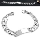 Ezüst színű, nemesacél karkötő, lapos szemekkel, gravírozható dísszel