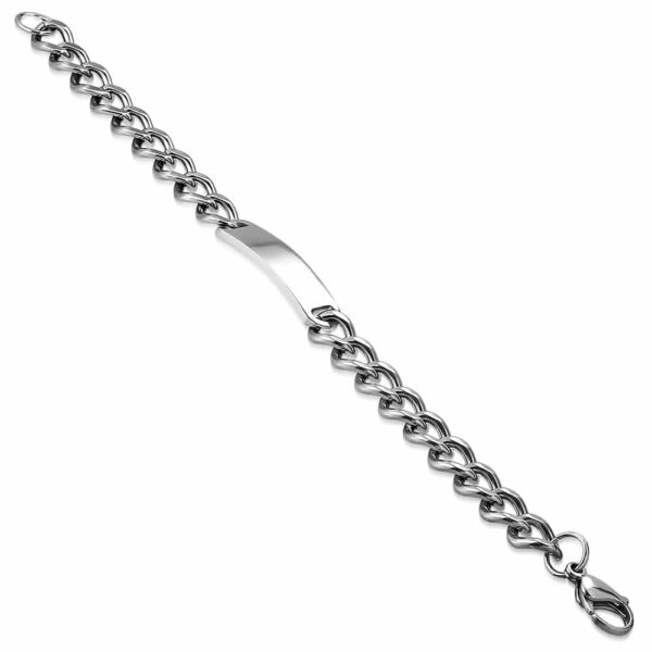 Ezüst színű nemesacél karkötő, gravírozható dísszel