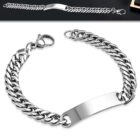 Ezüst színű, nemesacél karkötő, lapos szemekkel, gravírozható dísszel