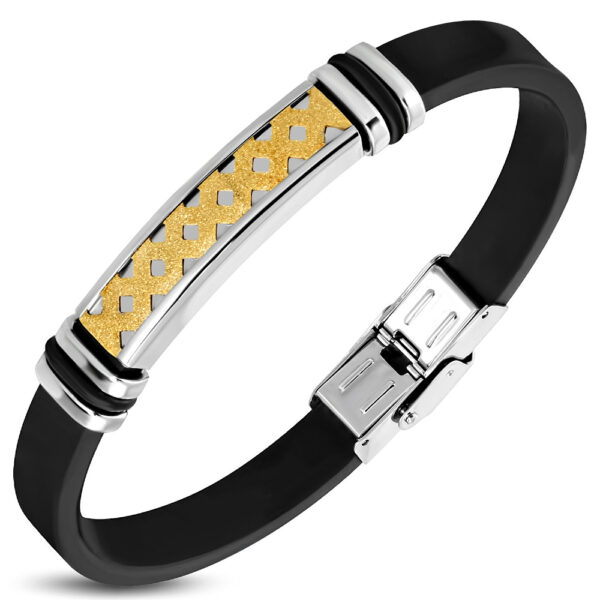 Fekete kaucsuk karkötő nemesacél dísszel