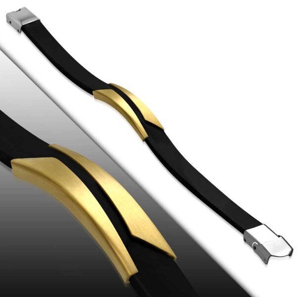 Fekete kaucsuk karkötő, arany színű nemesacél dísszel