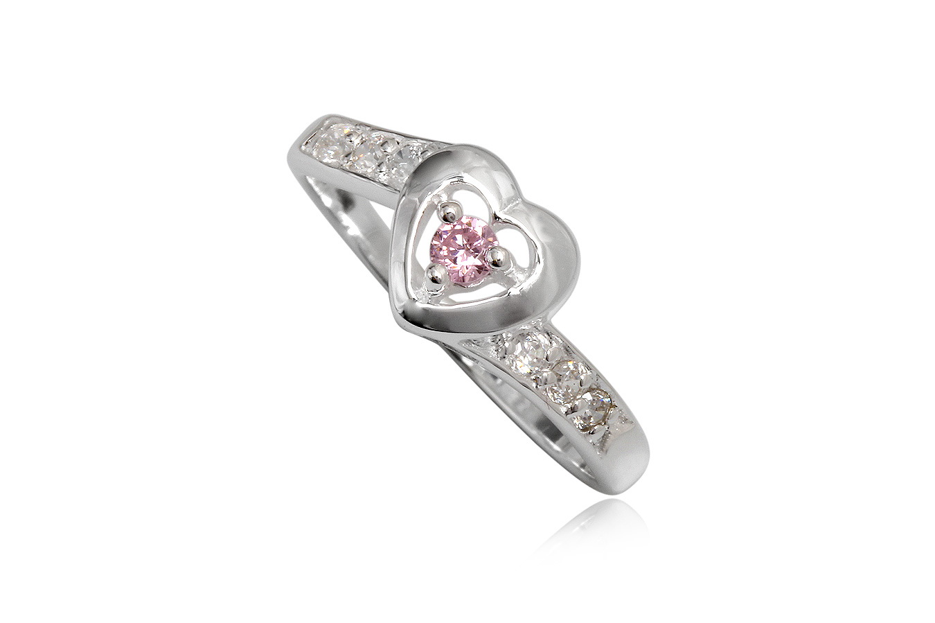 Szív alakú ezüst gyűrű rózsaszín cirkónia kristállyal