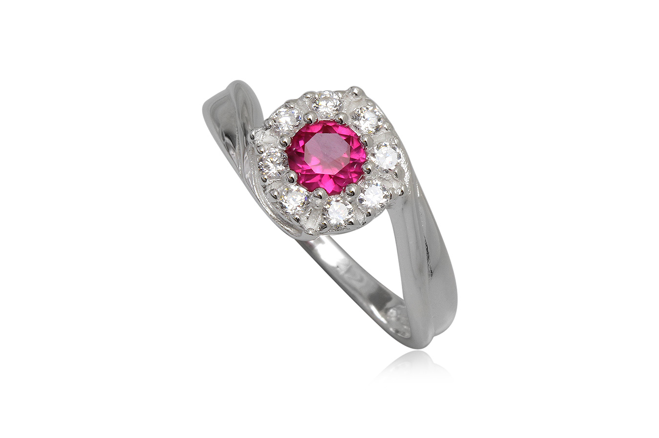 Ezüst gyűrű pink és fehér cirkónia kristállyal