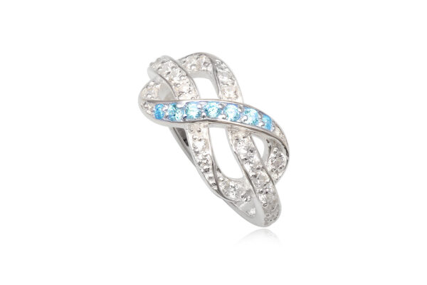 925 Ezüst gyűrű kék és fehér cirkónia kristállyal