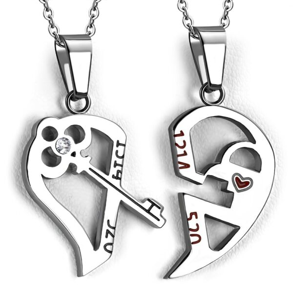 Ezüst színű, nemesacél páros szív medál, cirkónia kristállyal