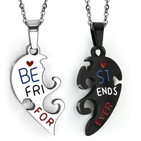 Ezüst és fekete színű, nemesacél páros szív barátság medál