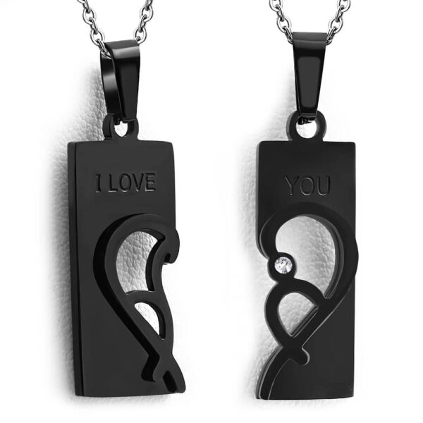 Fekete színű, nemesacél páros szív medál, cirkónia kristállyal