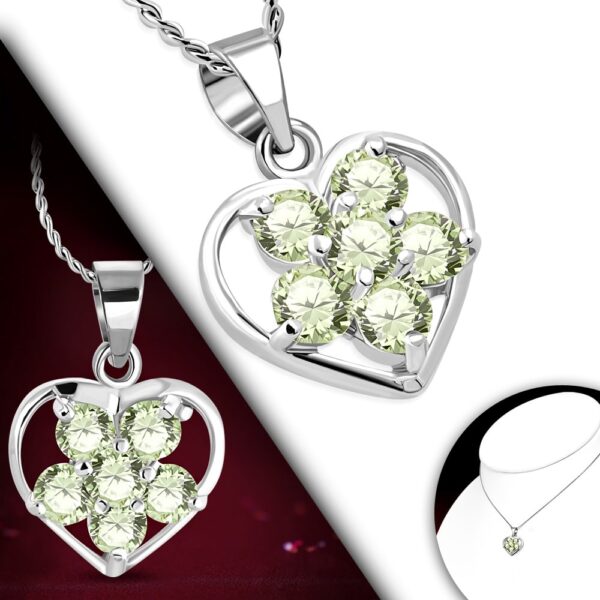 Szív alakú, Világoszöld kristályos női nyaklánc