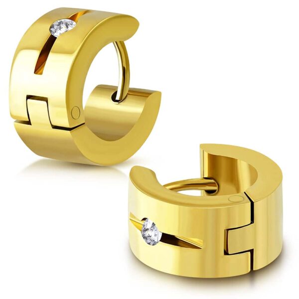 Arany színű nemesacél fülbevaló , átlátszó cirkónia kristállyal