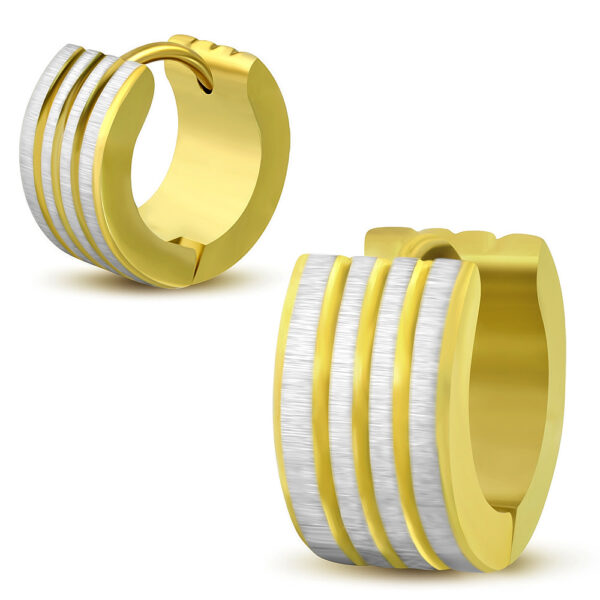 Arany és ezüst színű, bordázott mintás nemesacél fülbevaló 