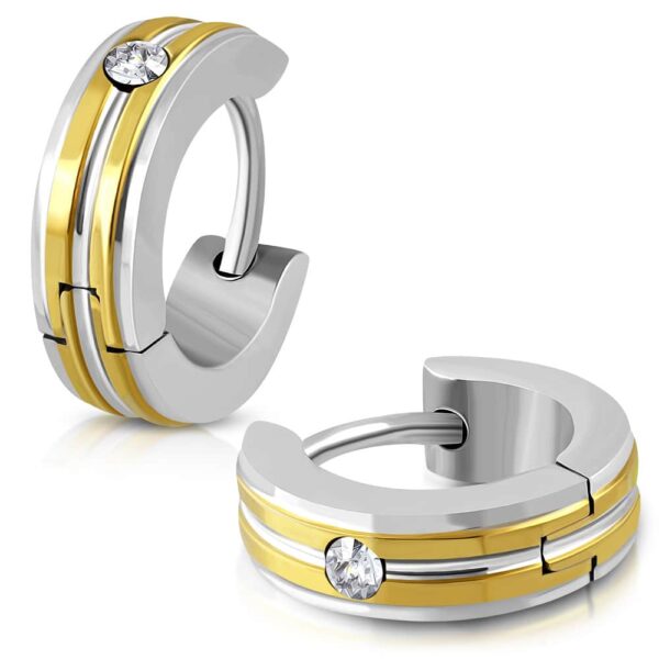 Arany és ezüst színű karika nemesacél fülbevaló, cirkónia kristállyal