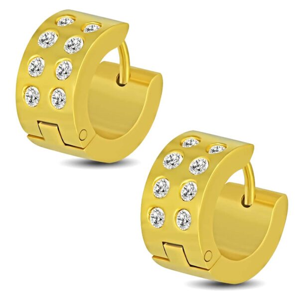 Arany színű karika nemesacél fülbevaló, cirkónia kristállyal