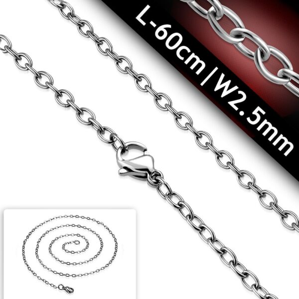 Ezüst színű nemesacél nyaklánc, ovális szemekkel