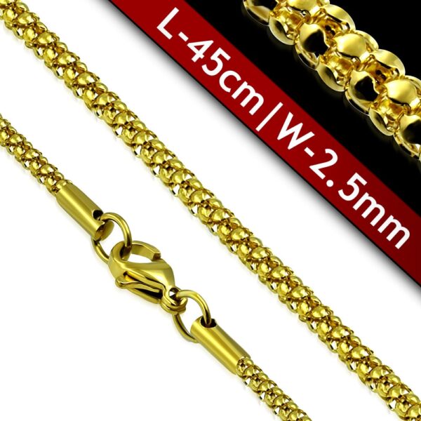 Arany színű, hengeres nemesacél nyaklánc ékszer