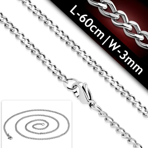 60 cm -es, 3 mm széles ezüst színű nemesacél nyaklánc