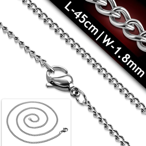 45 cm-es, 1.8 mm széles ezüst színű nemesacél nyaklánc