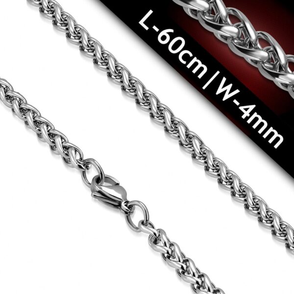 Ezüst színű nemesacél nyaklánc, csavart szemekkel